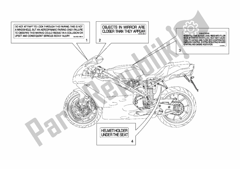 Alle onderdelen voor de Waarschuwingsetiketten Usa van de Ducati Superbike 749 Dark USA 2006
